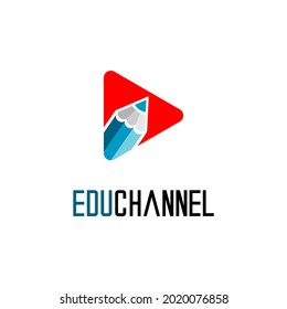 pencil vector and play sign, chanel educational illustration