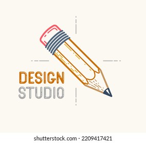 Lápiz vectorial simple trendy logo o icono para diseñador o estudio, diseño creativo, educación, conocimiento científico e investigación, estilo lineal.
