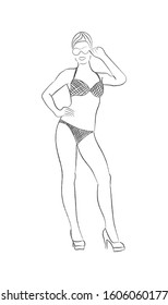 Pencil vector sketch of an abstract female figure. Empty outline. Flat Doodle style. Isolated on a white background for wide application-logo, banner, poster or fashion magazine and other options.
