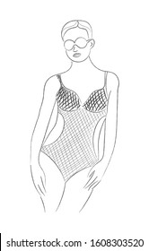 Pencil vector sketch of an abstract female figure. Empty outline. Flat Doodle style. Isolated on a white background for wide application-logo, banner, poster or fashion magazine and other options.