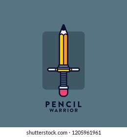 Pencil vector stock illustration with sword in outline and clean design style.