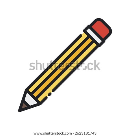 Pencil Vector for Writing Tool and Drawing Supply Icon. Graphite pencil illustration for note-taking, sketching, and education. Filled Line Icon
