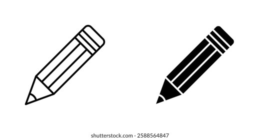 Pencil vectors icons set in filled and strokes on white background