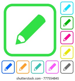 Pencil vivid colored flat icons in curved borders on white background