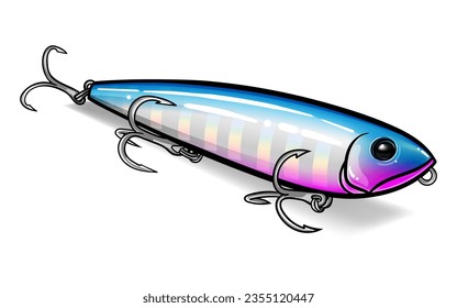 pencil walk the dog (WTD) top water fishing lure, vector art. greeting cards advertising business company or brands, logo, mascot merchandise t-shirt, stickers and Label designs, poster.