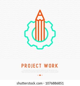Pencil in wheel: concept of creativity and innovation. Thin line icon. Modern vector illustration for logo.