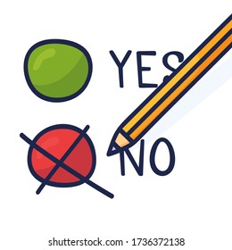 Un lápiz que marca la opción no. Una ilustración de doodle dibujada a mano que muestra una mala decisión o una opción negativa. 