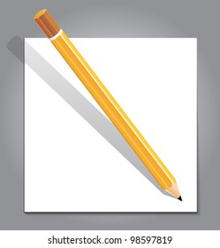 Pencil with white note paper on gray background. Vector illustration