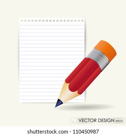Pencil and white paper, ready for your message. Vector illustration.