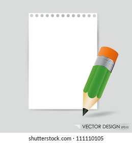 Pencil and white paper, ready for your message. Vector illustration.