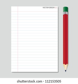 Pencil and white paper, ready for your message. Vector illustration.