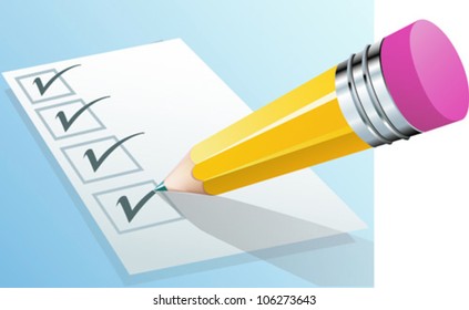 Pencil in wide angle view and tick marks