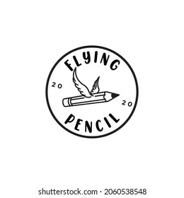 Pencil with wings flying like a rocket