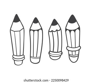 Pencil wooden set with hand drawn sketch and outline style	
