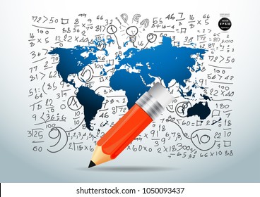 Pencil  - World map blue - Background Plan Business - modern Idea and Concept Vector illustration Business.
