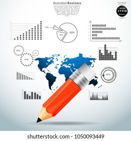 Pencil  - World map blue - Background Plan Business - modern Idea and Concept Vector illustration Business.
