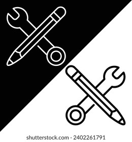 Pencil, Pencil Wrench Vector Icon, Lineal style icon, from Work in Progress icons collection, isolated on Black and white Background.