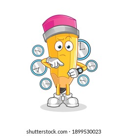 pencil with wristwatch cartoon. cartoon mascot vector