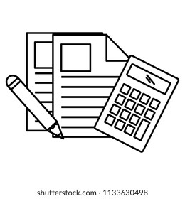 pencil write with documents and calculator