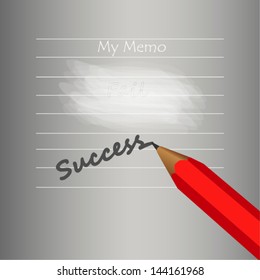 Pencil write down success word on grey paper, EPS10 vector format