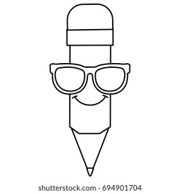 pencil write with glasses kawaii character
