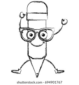 pencil write with glasses kawaii character