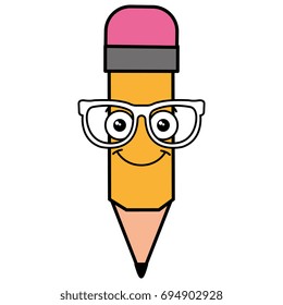 pencil write with glasses kawaii character