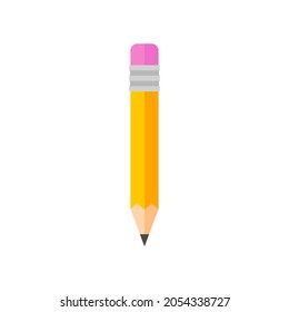 Pencil write icon isolated on white. Wooden tool for scool or office. Cartoon flat design. Vector illustration.