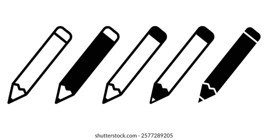 pencil write icon symbol sign vector design simple outline and black filled color illustration flat style sets