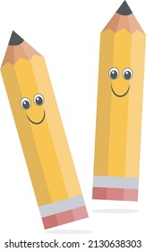 pencil write isolated icon, cartoon style pencil clip art, cute smiley on pencil