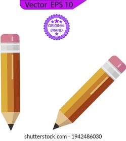 Pencil write isolated icon. pencil write isolated icon. Flat Design vector icon. Orange thick pencil with eraser.