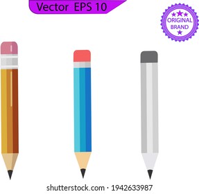Pencil write isolated icon. pencil write isolated icon. Flat Design vector icon. Orange thick pencil with eraser. Transparent background