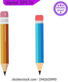 Pencil write isolated icon. pencil write isolated icon. Flat Design vector icon. Orange thick pencil with eraser. Transparent background