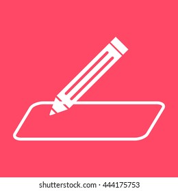 Pencil Or Write white icon on magenta color background. Eps-10.