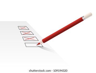 Pencil writes cross mark on the form