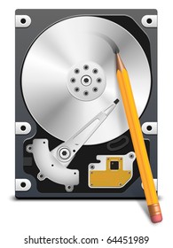 Pencil writes information on the HDD, vector