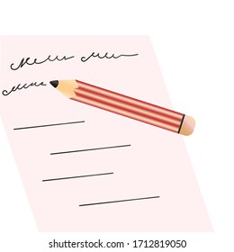 a pencil writes on a sheet of paper. vector