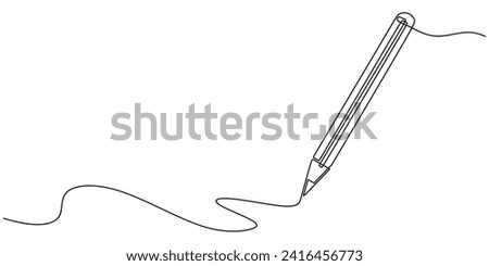 Pencil writing in continuous one line art drawing. Vector illustration minimalist student literacy symbol.