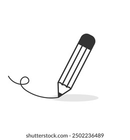 Pencil writing with line art drawing isolated vector illustration on white background..