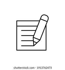 Pencil writing message icon in flat black line style, isolated on white background 
