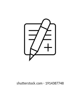 Pencil writing message icon in flat black line style, isolated on white background 