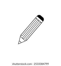 Pencil writing message icon in flat black line style, isolated on white background