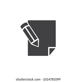 Pencil writing on paper sheet icon vector, filled flat sign, solid pictogram isolated on white. Write, sign symbol, logo illustration.