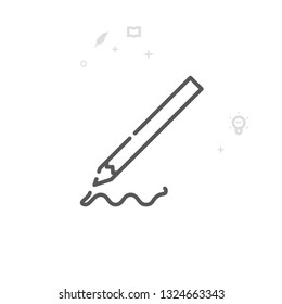 Pencil Writing on Paper Vector Line Icon. Writing, Authors and Books Symbol, Pictogram, Sign. Light Abstract Geometric Background. Editable Stroke. Adjust Line Weight. Design with Pixel Perfection.