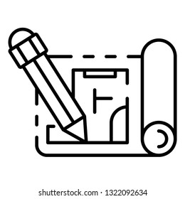 Pencil writing paper plan icon. Outline pencil writing paper plan vector icon for web design isolated on white background