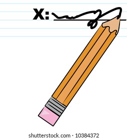 pencil writing signature on lined paper - vector