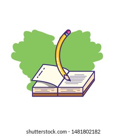 pencil writing with textbook supply