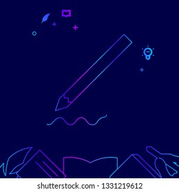 Pencil Writing Vector Line Illustration. Writing, Authors or Education Gradient Icon, Symbol, Pictogram, Sign. Dark Blue Background. Light Abstract Geometric Background. Related Bottom Border