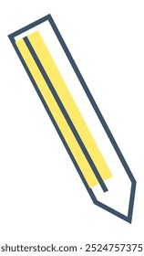 Pencil with a yellow body and blue outline. Pointed, simple geometric design. Ideal for educational, artistic, stationery, design, and creative themes. Clean and modern style