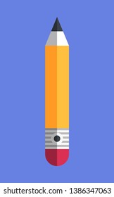 Pencil. Yellow pencil on blue background. Flat vector icon